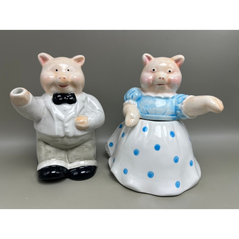 VTG Applause Ceramic Ballroom Dancing Pigs Pitcher Creamer & Sugar Bowl 4.5"